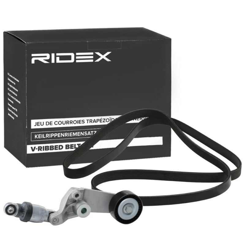 Image of RIDEX 542R0996 V-ribbed belt set with tensioner arm, tensioner pulley V-Ribbed Belt Set (542)