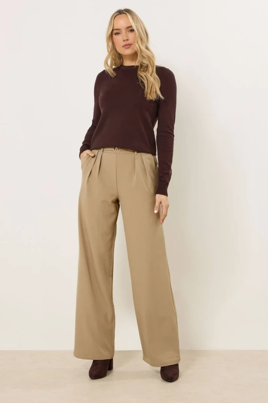 Image of Long Tall Sally Womens Tall Buckle Wide Leg Trousers in Natural Size: 16L Natural Female 16L