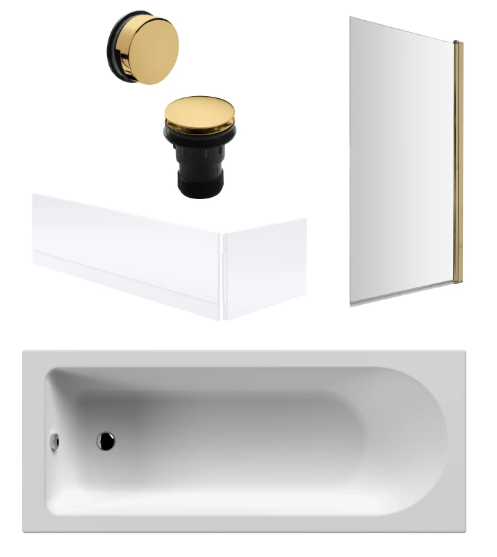 Image of Balterley Round 1700x700 Bath Set - Panels & Brass Screen &Brass Waste in White White Unisex