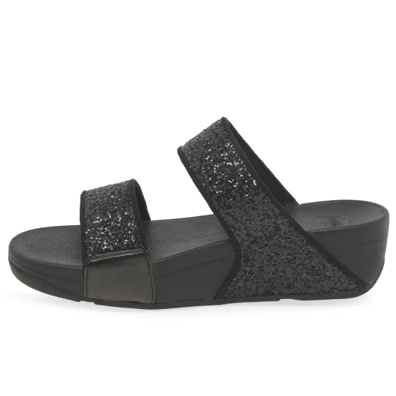 Image of FitFlop Lulu Glitter Slides Synthetic Womens Comfort Sandals - Black Glitter - Size:UK 6.5