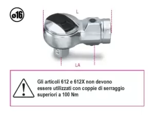 image of Beta Tools 612 Reversible Ratchet for Torque Bar 3/8" 006120000