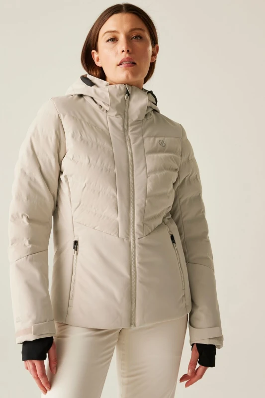 Image of Dare 2b Womens Gliding Waterproof Insulated Padded Ski Jacket in Light Stone Size: 10 Light Stone Female 10