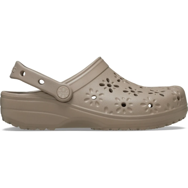 Image of Crocs Unisex Classic Floral Cut-Out Clogs Taupe W4/M3