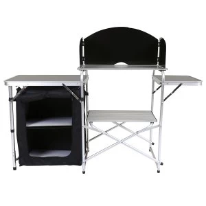 Image of Charles Bentley Large Foldable Camping Storage Unit Black Polyester Mesh curtain, Aluminium frame, MDF table