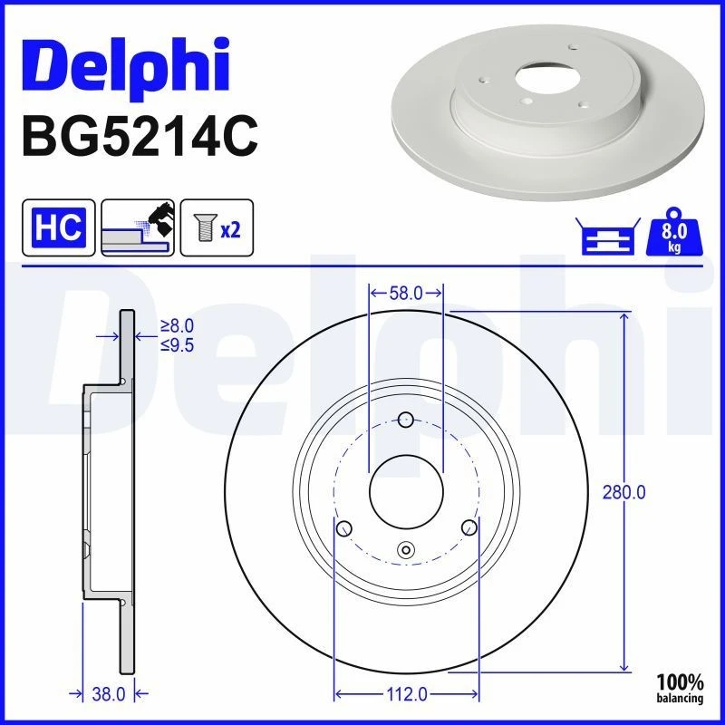 Image of DELPHI Brake disc DELPHI BG5214C