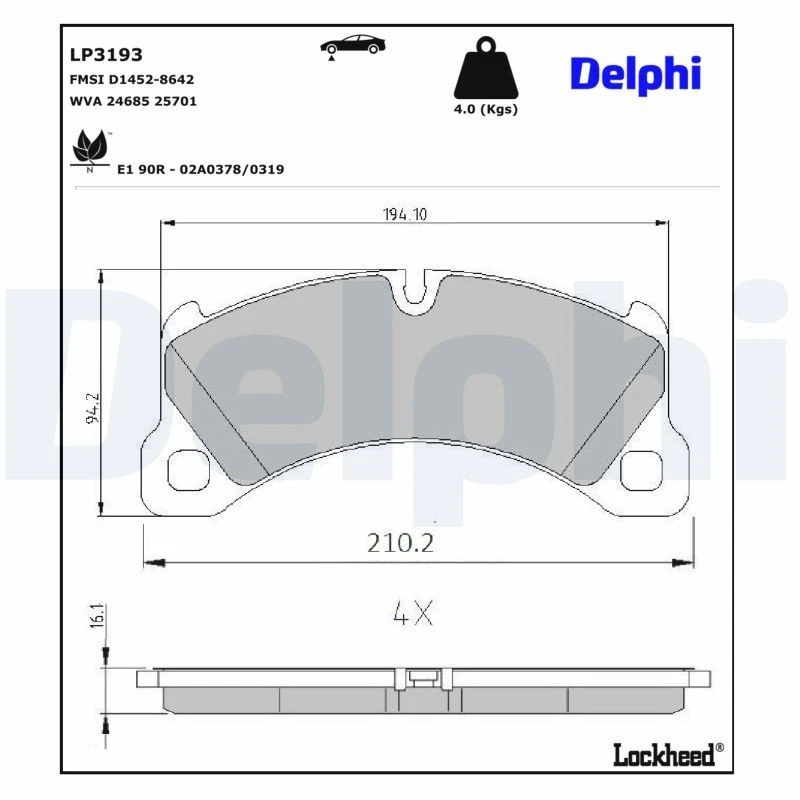 Image of DELPHI Brake pad set DELPHI LP3193