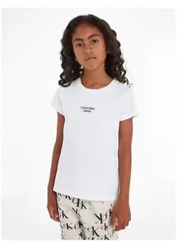 Image of Calvin Klein Jeans Girls Hero Logo Slim Fit Short Sleeve T-Shirt - White, Size Age: 14 Years, Women