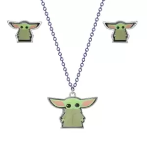 Image of Disney Star Wars Baby Yoda Mandalorian Pendant and Studs Set