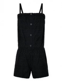 image of Monsoon Girls Storm Leah Lace Playsuit - Black, Size 11-12 Years, Women