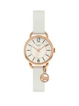 image of Radley White And Rose Gold Charm Dial White Leather Strap Ladies Watch