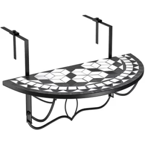 image of Balcony Hanging Mosaic Stone Table Terracotta Foldable Patio Railing 76x40cm Black White Oriental