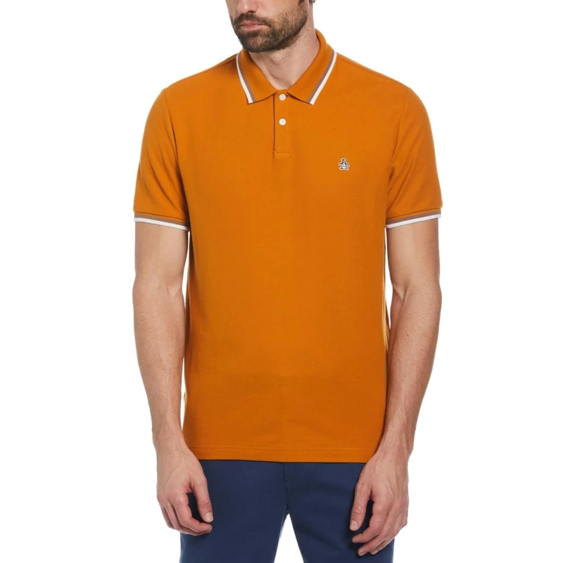 Image of Original Penguin Tipped Pique Polo Shirt - Brown Brown S