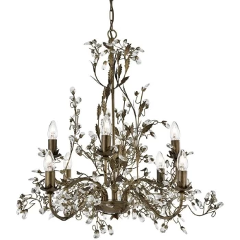 image of Searchlight Almandite - 8 Light Chandelier Brown Gold Floral Leaves Design, E14