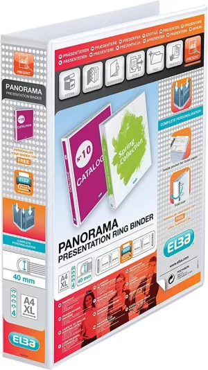 Image of Elba Panorama 4 Presentation Binder PVC 4 D Ring 50mm White Pack of 10