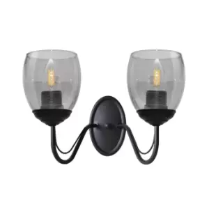 image of Allena Wall Lamp Black, Smokey 27cm