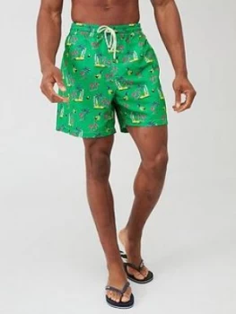 image of Polo Ralph Lauren Flamingo Print Swim Shorts - Green, Size S, Men