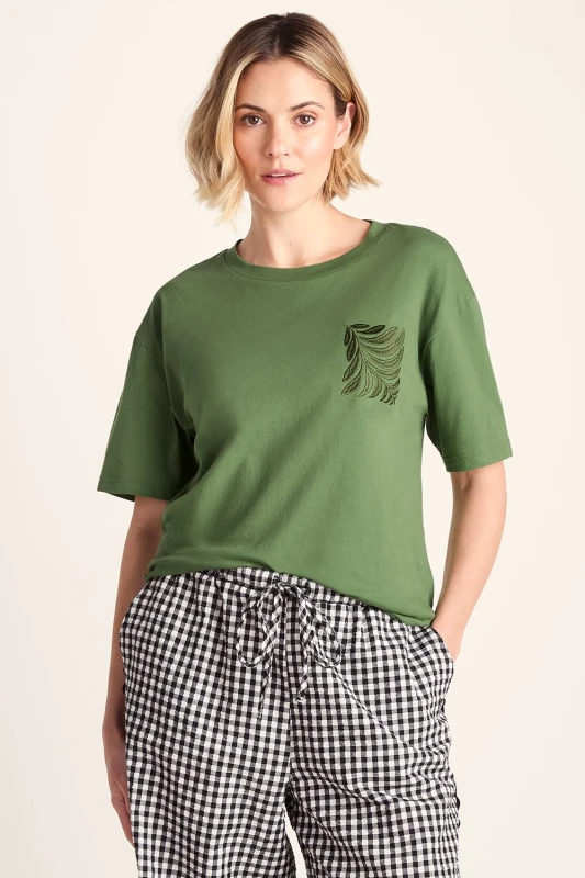 Image of TOG24 Womens 'Botanical' Relaxed Fit Supersoft T-Shirt in Dark Green Size: 14 Dark Green Female 14
