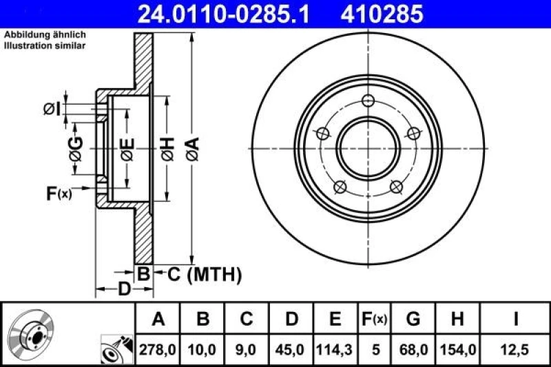 Image of ATE 24.0110-0285.1 Brake disc solid, Coated Brake Disc (82)