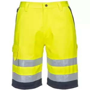 image of Portwest E043YNRS - sz S Hi-Vis Poly-cotton Shorts - Yellow/Navy - Yellow/Navy