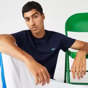 Image of Lacoste Mens Regular Fit Speckled Print Cotton Jersey T-Shirt Size 3 - S Navy Blue