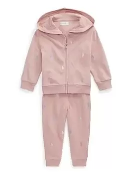 Image of Ralph Lauren Baby Girl Hoodie And Jogger Set - Rose Pink, Rose Pink, Size 12 Months