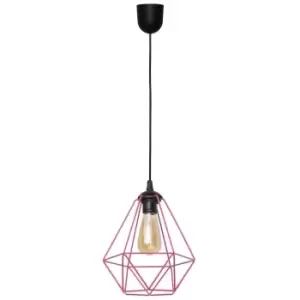 image of Karo Wire Frame Pendant Ceiling Light Black Pink 24cm