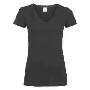Image of Womens/Ladies Value Fitted V-Neck Short Sleeve Casual T-Shirt (XX Large) (Pitch Black)