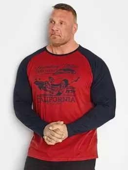 Image of BadRhino Legendary Motors Print Raglan Ls T-Shirt, Red, Size 1Xl, Men
