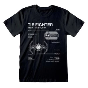 Image of Star Wars - Tie Fighter Sketch Unisex Large T-Shirt - Black