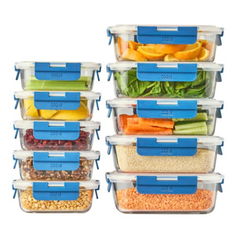 Image of Cooks Professional Set Of 10 Glass Food Storage Jars With Air-Tight Plastic Lids - Fridge Freezer & Oven Safe Meal Prep Containers