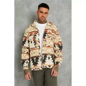 image of I Saw It First Beige Mens Aztec Print Heavy Wool Look Shacket - Brown