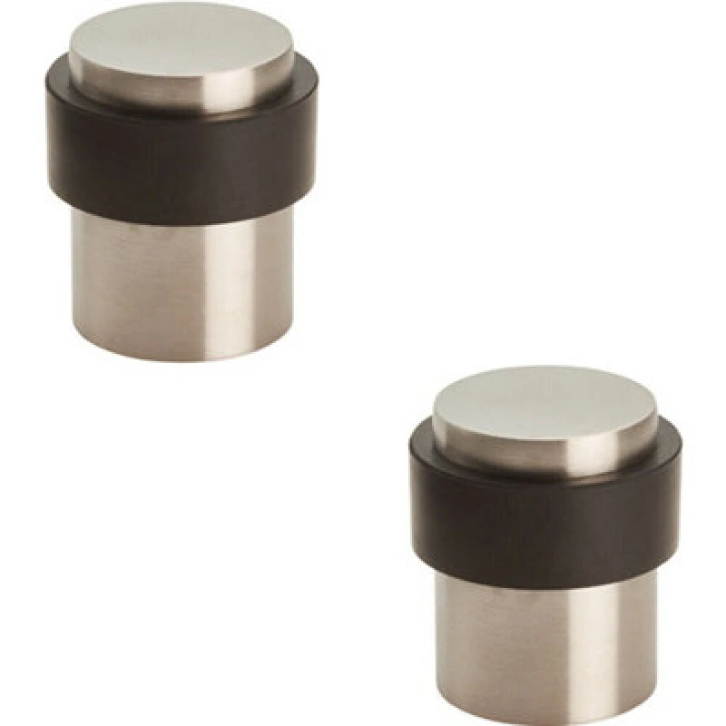 Image of Loops 2x Floor Mounted Pedastal Doorstop with Rubber Buffer 40 x 30mm Satin Steel Metallics