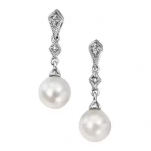 Image of Elements White Gold Fresh Water Pearl Diamonds Drop Earrings GE807WZ475