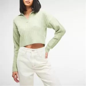 image of Missguided Rib Polo Collar Jumper - Green