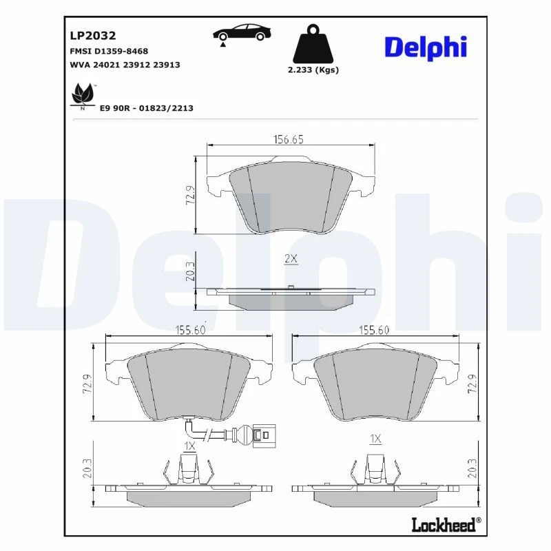 Image of DELPHI Brake pad set DELPHI LP2032