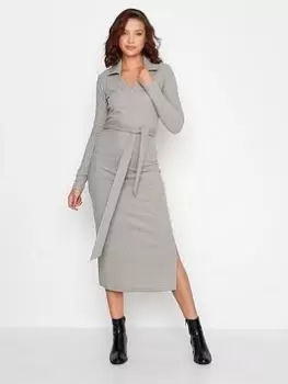 Image of Long Tall Sally Grey Belted Knitted Dress, Grey, Size 12, Women