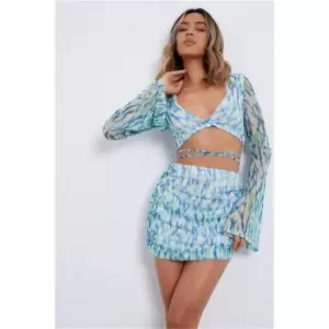 Image of I Saw It First Green Abstract Print Mesh Mini Skirt - Green