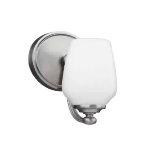Image of Wall Light Opal Etched Glass Shade Round Back Plate Satin Nickel LED E27 60W