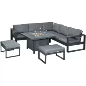 image of Outsunny 6 Piece Garden Furniture Set with Firepit Table Outdoor Sofa Aluminium - Grey