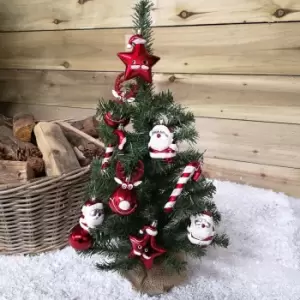 Image of 60cm Mini Green Imperial Christmas Tree with 10 Red Novelty Bauble Decorations