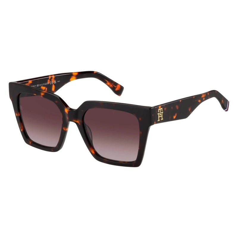 Image of Tommy Hilfiger Womens Square Round Sunglasses Havana female 53 cm