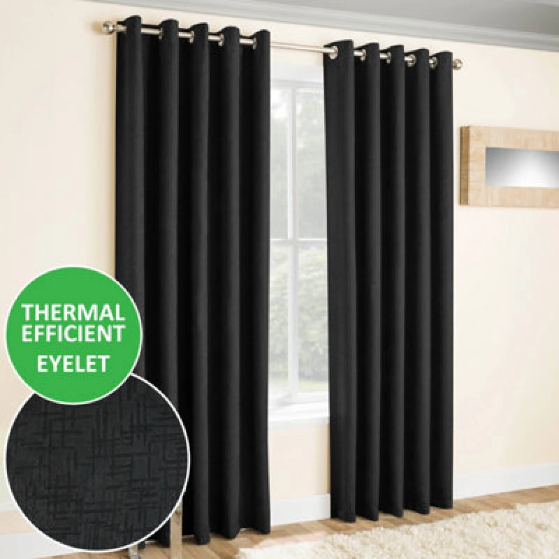 Image of Enhanced Living Vogue Black 46 X 90Inch (117X229Cm) Eyelet Thermal Noise Reducing Dim Out Curtains (Pair)