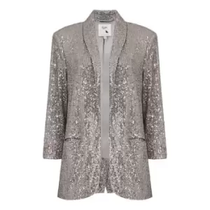 image of Yumi Silver Sequin Blazer With Pockets - Silver