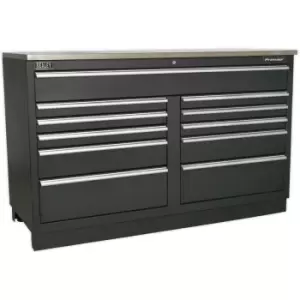 image of 1.55m Heavy Duty Modular Floor Cabinet - 11 Locking Drawers - Steel Construction