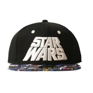 image of STAR WARS Logo with All-Over Poster Print Brim Snapback Baseball Cap, Unisex, Multi-colour (SB141308STW)