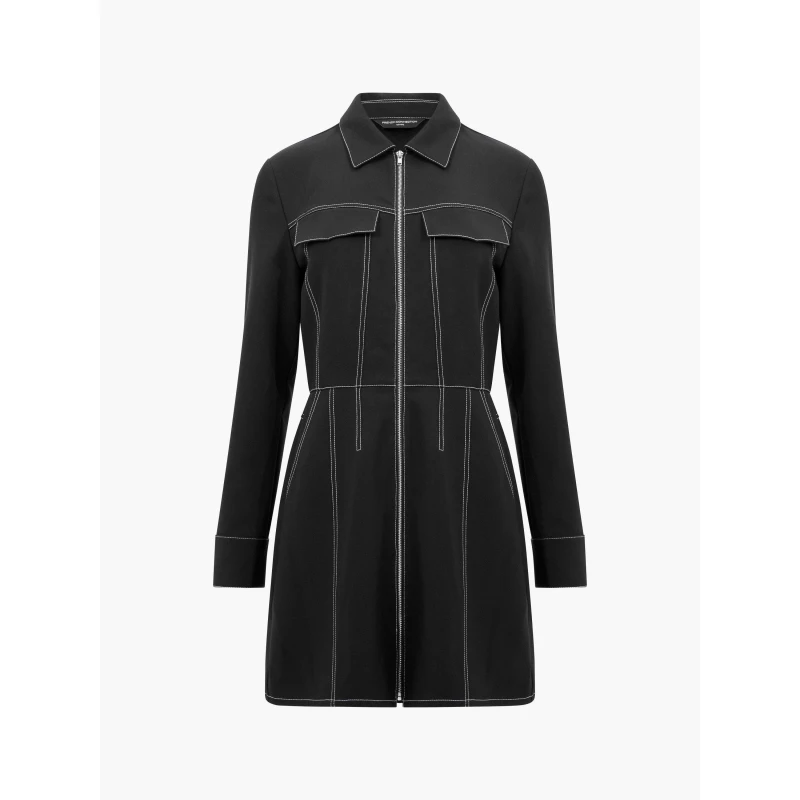 Image of French Connection Womens Azra Twill Contrast Stitching Mini Dress Black female 8 (XS)