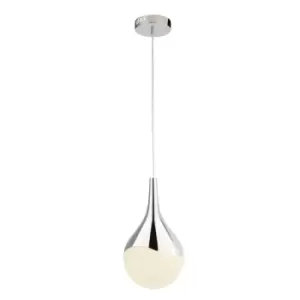 Image of Teardrop 1 Light LED Large Drop Pendant, Crushed Ice Effect Shade, Chrome