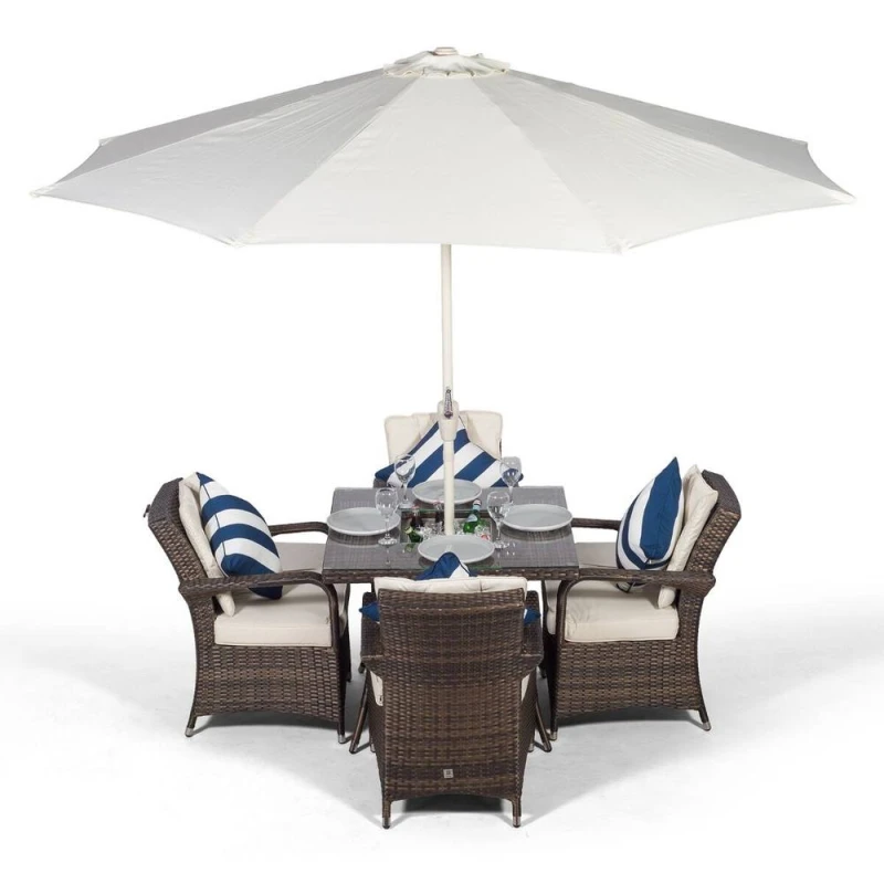 Image of Thats Furniture Arizona Square 4 Seater Patio Dining Set with Ice Bucket Drinks Cooler in Brown Brown Unisex