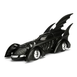Image of DC Comics - Batman 1995 Forever Movie Batmobile Metals Die-cast Toy Car with Batman Die-cast Figure (Black)