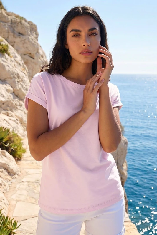 Image of Roman Womens Plain Stretch Cotton Jersey T-Shirt in Light Pink Size: 10 Light Pink Female 10